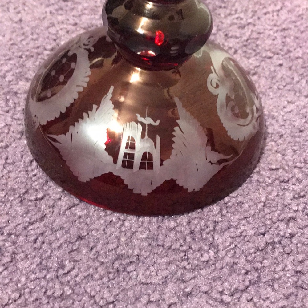 Vintage ruby crystal candy trinket dish etched - Picture 8 of 12